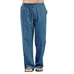 Leinenhose für Herren, Loose Fit Yoga, Hose mit elastischen Kordeln, leichte Taille, Hose, blau, M von Aro Lora