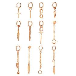 Aroncent 12 PCS Damen Ohrringe Set Edelstahl Creolen Kette Ohrhänger Huggie Ohr Piercing, Rosegold von Aroncent