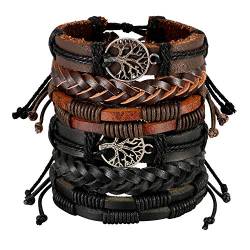 Aroncent 2PCS Unisex Armbänder Set Retro Baum des Lebens Stammes Tribal geflochten Leder Armband Armreif Wickelarmband Einstellbar für Herren Damen, Schwarz Braun von Aroncent