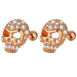 Aroncent 3 Paar Totenkopf Ohrringe Edelstahl Ohrstecker Vintage Ohrhänger Punk Zirkonia Piercing Ohr Schädel Ohrringe Gotik für Damen und Herren, Rosegold von Aroncent