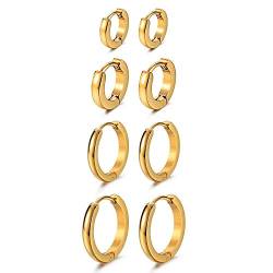 Aroncent 4 Paare Creolen Ohrringe Set Edelstahl Poliert Ohrstecker Unisex Huggie Hoop Ohrschmuck Ohr Piercing 7-14mm Schwarz Gold Silber von Aroncent