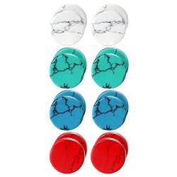 Aroncent 4 Paare Damen Ohrstecker Fake Plug Fakeplugs Tunnel Hantel Türkis Ohrringe rund Design Platte Ohrpiercing 8mm/10mm Blau, Weiß, Rot, Grün von Aroncent