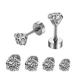 Aroncent 4 Paare Herren Damen Ohrstecker Ohrringe Fake Plug Fakeplugs Tunnel, Edelstahl mit Zirkonia, Silber Weiß von Aroncent