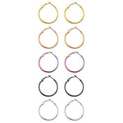 Aroncent Damen Creolen Ohrringe Huggie Ohrstecker Ohrschmuck Edelstahl Ohrhänger 5 Farbe Durchemesser 30mm von Aroncent