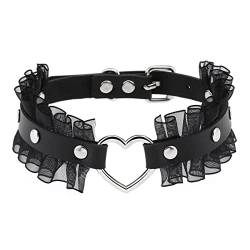 Aroncent Damen Halskette Choker Halsband Spitze Leder Halskette Choker Herz Halsreif für Frauen Mädchen Damen, Schwarz Spitze von Aroncent