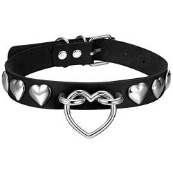 Aroncent Damen Herz Halskette Choker Halsband Leder Halskette Punk Gothic Stil verstellbare Choker Halsreif für Frauen Mädchen Damen, Schwarz von Aroncent