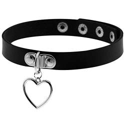 Aroncent Damen Herz Halskette Choker Halsband Leder Halskette verstellbare Choker Herz Anhänger Halsreif für Frauen Mädchen Damen, Schwarz von Aroncent