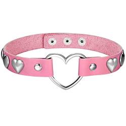 Aroncent Damen Herz Halskette Choker Halsband PU Leder Halskette Punk Gothic Stil verstellbare Choker Halsreif für Frauen Mädchen Damen, Pink von Aroncent