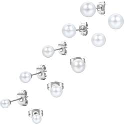 Aroncent Damen Perlen Ohrstecker Ohrringe: 5 Paare Frauen Edelstahl Imitation Perlen Gestüt Ohrstecker Ohrring Weiß Silber 4mm 5mm 6mm 7mm 8mm von Aroncent