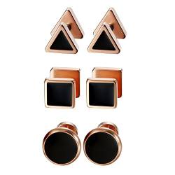 Aroncent Dreiecke Quadrate Kreis Ohrstecker: Minimalistische Geometrisches Ohrringe für Damen und Herren Rosegold Schwarz von Aroncent