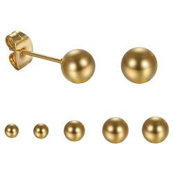 Aroncent Herren Damen Ohrringe, 5 Paare (10pcs) Kugel Ohrstecker, Edelstahl, Gold von Aroncent