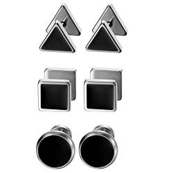 Aroncent Herren Damen Ohrstecker Set: 3 Paare Edelstahl Emaille Runde Dreieck Quadrat Fakeplugs Fake Ohr Plug Ohrringe Tunnel Piercing Silber Schwarz von Aroncent