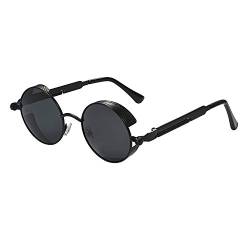 Aroncent Herren Damen UV400 Sonnenbrille, Retro Punk Rund Kreis Strahlenschutz Polarisierte Sonnenbrille, Vollrand Sonnenbrille Metallrahmen von Aroncent