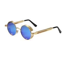 Aroncent Herren Damen UV400 Sonnenbrille, Retro Punk Rund Kreis Strahlenschutz Polarisierte Sonnenbrille, Vollrand Sonnenbrille Metallrahmen von Aroncent