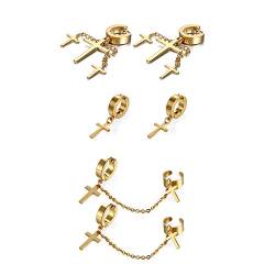 Aroncent Kreuz Creolen Ohrringe Set: 3 Paar Gold Edelstahl Ohrhänger Ohrklemme Ohr Piercing für Herren Damen von Aroncent