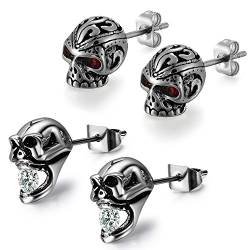 Aroncent Ohrringe 2er Set Totenkopf Ohrringe Edelstahl Ohrstecker Vintage Ohrhänger Punk Zirkonia Piercing Ohr Schädel Ohrringe Gotik für Damen und Herren von Aroncent