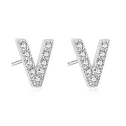 Aroncent Ohrringe Buchstabe 925 Sterling Silber Buchstaben Ohrstecker Initiale Ohrschmuck mit Zirkonia V von Aroncent