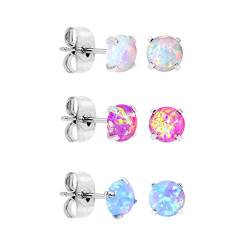 Aroncent Ohrringe Set 316L Edelstahl Ohrstecker Opal Ohrschmuck in Weiß/Blau/Rosa 3MM von Aroncent