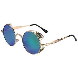 Aroncent Steampunk Sonnenbrille Retro Rund Vintage Polarisierte Verspiegelt Sonnenbrille Metall Vollrand Sonnenbrille Herren Damen von Aroncent