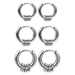 Aroncent Unisex Creolen Ohrringe Set - 3 Paar Edelstahl Silber kleine Ringe Kreise Huggie Hoop Kreolen Ohrringe Geschenk 13mm/15mm/17mm von Aroncent