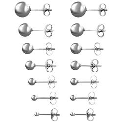Aroncent Unisex Perle Ohrstecker Set: 7 Paar Edelstahl Imitation Perlen Kugel Ohrringe Ohr Piercing Geschenk für Herren Damen Silber 2mm 3mm 4mm 5mm 6mm 7mm 8mm von Aroncent