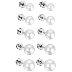 Aroncent Unisex Perlen Ohrstecker Set: 5 Paar Edelstahl Imitation Perlen Kugel Ohrringe Ohr Piercing Geschenk für Herren Damen Silber 4mm 5mm 6mm 7mm 8mm von Aroncent