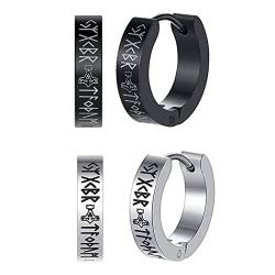 Unisex Wikinger Creolen Ohrringe Set - 2 Paar Herren Damen Edelstahl Schwarz Silber Punk Rund Ohrringe Set Geburtstag für Männer Frauen Unisex von Aroncent