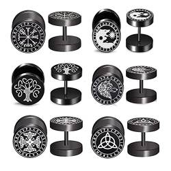 Unisex Wikinger Ohrstecker Ohrringe Set - 6 Paar Herren Damen Edelstahl Schwarz Punk Ohrringe Hanteln Geburtstag für Männer Frauen von Aroncent