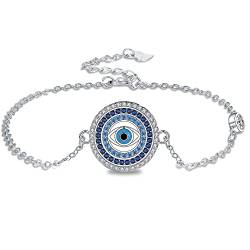 Arrebol Armband Damen 925 Sterling Silber Blaues Auge Symbol Armbänder mit 3A Zirkonia Verstellbarer Böses Auge Armband 16+4cm für Frauen Mädchen von Arrebol