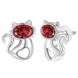 Arrebol Katzen Ohrringe 925 Sterling Silber Damen Rot Ohrstecker Original Schmuck Für Katzenliebhaber Frauen Mädchen Geschenk von Arrebol