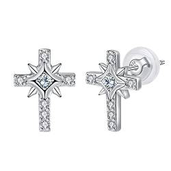 Arrebol Ohrringe 925 Sterling Silber Kreuz Ohrstecker Damen Herren mit 3A Zirkonia Original Schmuck Für Frauen Mädchen Geschenk von Arrebol