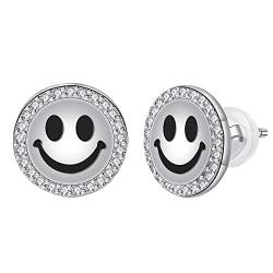 Arrebol Ohrringe Smiley Face Emoji 925 Sterling Silber Damen Ohrstecker mit 3A Zirkonia Original Schmuck Für Frauen Mädchen Geschenk von Arrebol