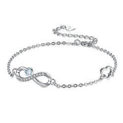 Arrebol Unendlichkeit Armband Damen 925 Sterling Silber Infinity Liebe Symbol Armbänder mit Hellblauer Herz Zirkonia Verstellbarer Unendlichkeitszeichen Charm Armband 16+4cm von Arrebol