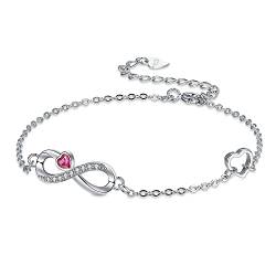 Arrebol Unendlichkeit Armband Damen 925 Sterling Silber Infinity Liebe Symbol Armbänder mit Rotem Herz Zirkonia Verstellbarer Unendlichkeitszeichen Charm Armband 16+4cm von Arrebol