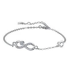 Arrebol Unendlichkeit Armband Damen 925 Sterling Silber Infinity Liebe Symbol Herz Zirkonia Armbänder Verstellbarer Charm Armband 16+4cm von Arrebol