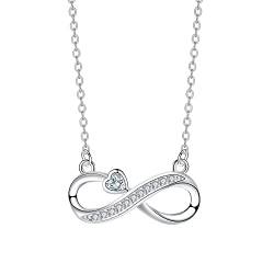 Arrebol Unendlichkeit Kette Damen Halskette 925 Sterling Silber Infinity Anhänger mit Weiß Herz Zirkonia Verstellbar Ketten |45cm+5| Für Frauen Schmuck Geschenk von Arrebol