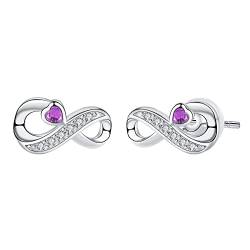 Arrebol Unendlichkeit Ohrringe Damen 925 Sterling Silber Infinity Ohrstecker mit Violett Herz Zirkonia Ohrschmuck Für Frauen Mädchen mit Geschenkbox von Arrebol