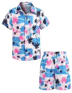 Arshiner Jungen Hemden mit Shorts Set Kinder Sommer Hawaii Kleidung Freizeit Sunny Strand Bekleidungssets für Jungen 9-10 Jahre 140 von Arshiner