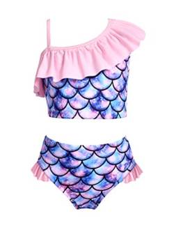 Arshiner Kinder Badeanzug Zweiteiliger Mädchen Bikini Meerjungfrau Tankini Rüschen Schwimmanzug Verstellbare Bademode Badebekleidung Strand Rosa 150 von Arshiner