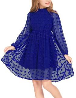 Arshiner Kleid Mädchen 5-13 Jahre Kinder Chiffon Langarmkleid Freizeitkleid Partykleid Festlich Hochzeit A-Linie Rundhals Kleid Königsblau 150 von Arshiner