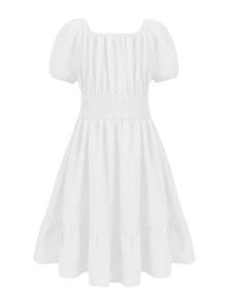 Arshiner Kleid Mädchen Festliches Kleid Weiß Hochzeit Niedlich Freizeitkleider Elegant Einfarbig Partykleid 122 von Arshiner