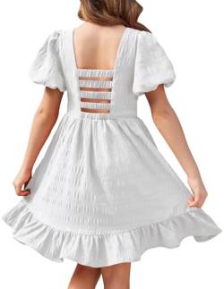 Arshiner Kleid Mädchen Prinzessin Sommer Rückenfreies Kleider Kinder Puffärmel Elegant Kommunions festlich Party Kleid Weiß 16 von Arshiner