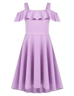 Arshiner Kleid Mädchen Sommerkleid Schulterfreies Kinderkleider Schöne Abendkleid Einfarbig Skaterkleid Festliches Prinzessinenkleid Lila150/11-12 Jahre von Arshiner