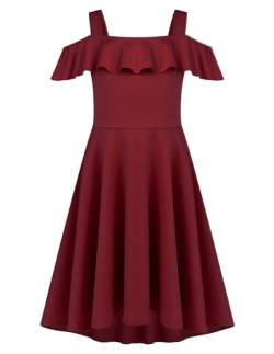 Arshiner Kleid Mädchen Sommerkleider Off Shoulder Kinder Kleider Jugendliche Festlicheskleid Abendkleider A Line Partykleid Rot 130/8-9 Jahre von Arshiner