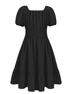 Arshiner Kleid für Mädchen Einfaches Schwarz Sommerkleid Rückenfrei Partykleid Rüschen Kinder Urlaubskleider Leinenkleider 146 von Arshiner