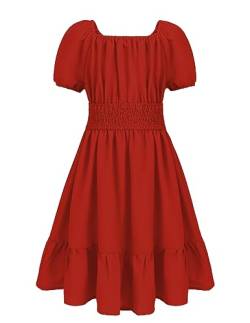 Arshiner Kleid für Mädchen Sommerkleid Rückenfrei Partykleid Rüschen Kinder Urlaubskleider Leinenkleider Rot 146 von Arshiner