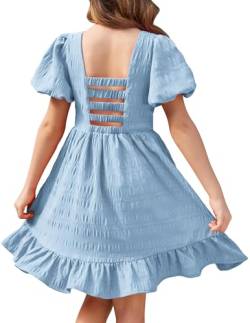 Arshiner Kleider Mädchen Puffärmel Prinzessin Sommerkleid rückenfreies Kinderkleid fest Kommunions festlich Party Kleid Blau 12 von Arshiner