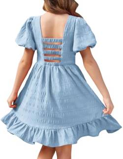 Arshiner Kleider Mädchen Puffärmel Prinzessin Sommerkleid rückenfreies Kinderkleid fest Kommunions festlich Party Kleid Blau 8 von Arshiner
