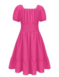 Arshiner Kleider für Mädchen Kleid Kurzarm Kinderkleider Quadratischem Ausschnitt Sommer Partykleid Festliches Ballkleid Strandkleid Prinzessin Kleid Rose Rot 150 von Arshiner