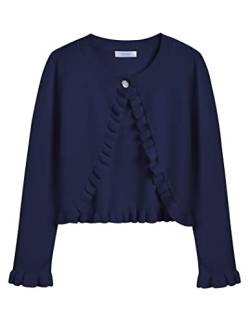 Arshiner Mädchen Basic Strickjacke Shrug Rüschen Kurzer Bolero Elegante Bolerojacke kurz für Kommunionkleid Taufkleid Navy blau 110 von Arshiner